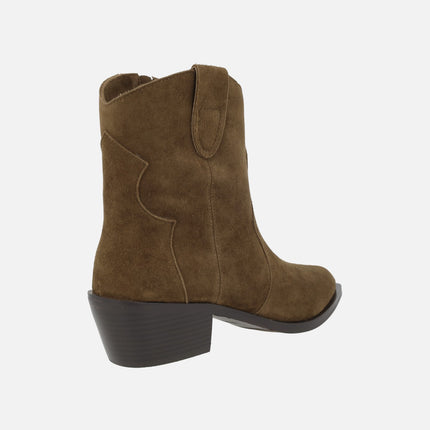 Botines cowboy para mujer en ante marrón