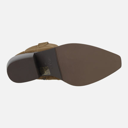 Botines cowboy para mujer en ante marrón