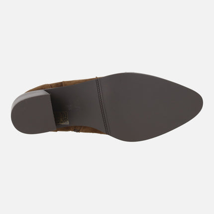 Botines de tacón Lima en ante con elásticos y piezas en relieve