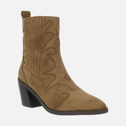 Botines de tacón Lima en ante con elásticos y piezas en relieve