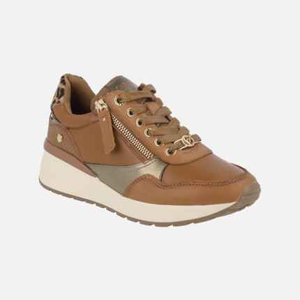 Zapatos deportivos de piel con talonera en animal print