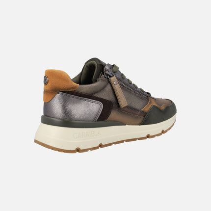 Zapatos deportivos multi material con cremallera y cordones