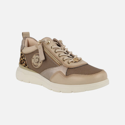 Deportivas multi material metalizadas con talón en animal print