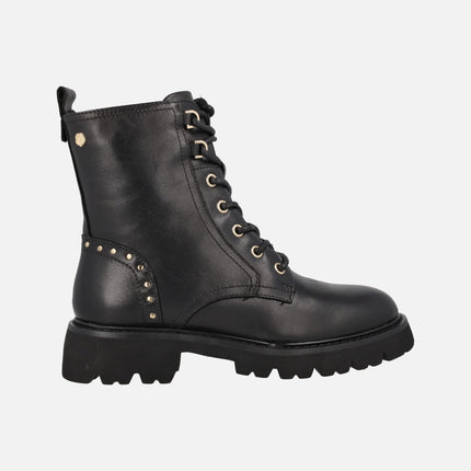 Black leather boots with laces and zipper