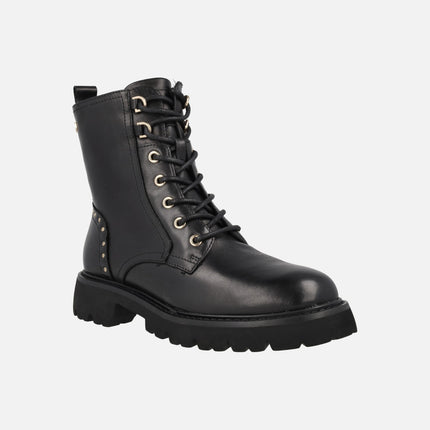Black leather boots with laces and zipper