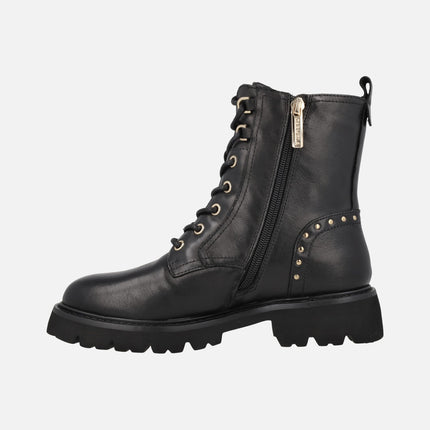 Black leather boots with laces and zipper