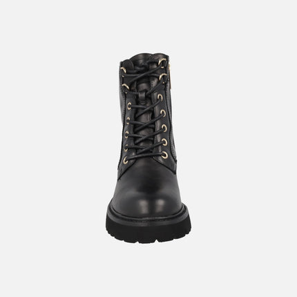 Black leather boots with laces and zipper