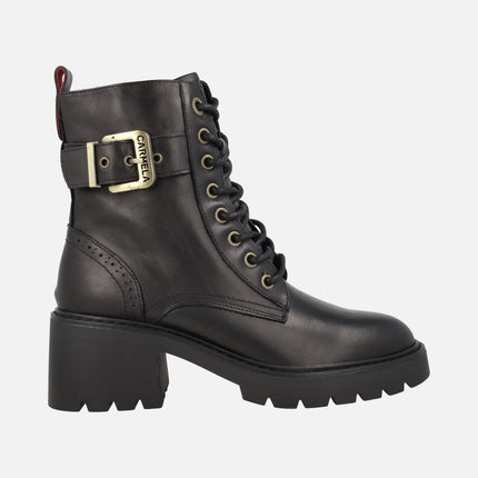 Botines negros de piel con cordones y piso track