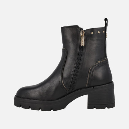 Botines de tacón en piel negra con doble cremallera