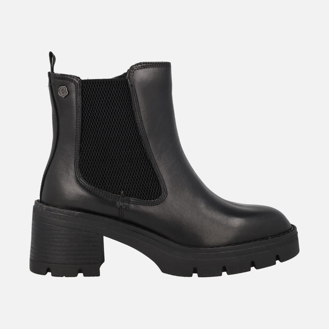 Botines negros de piel con elástico y cremallera