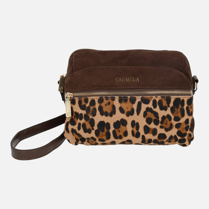 Bolsos bandolera en combinado marrón y leopardo