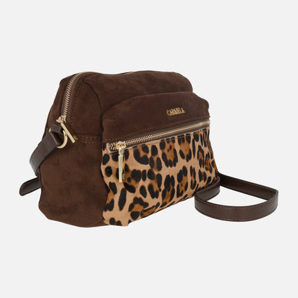 Bolsos bandolera en combinado marrón y leopardo