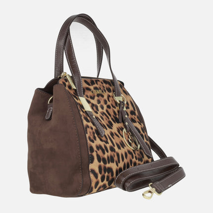 Bolsos de mano en marrón y print leopardo con asa bandolera