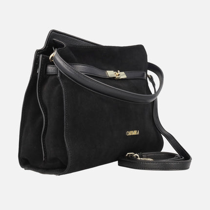 Retro style bags in a combination of materials with shoulder strap