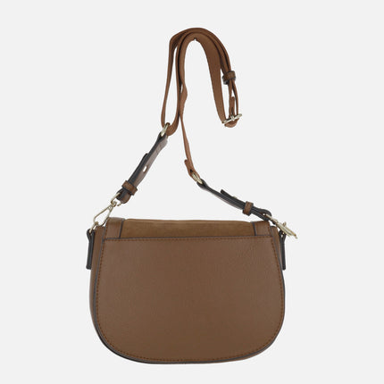 Bolsos bandolera con tapa en combinado de piel y sintéticos