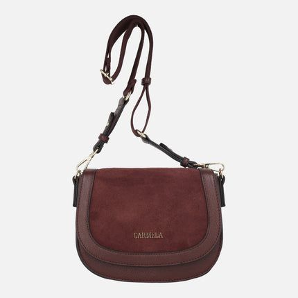 Bolsos bandolera con tapa en combinado de piel y sintéticos