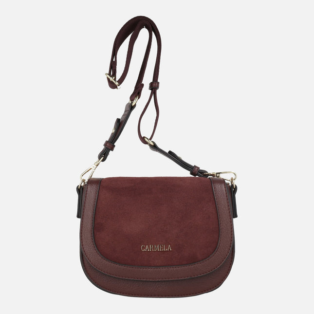 Bolsos bandolera con tapa en combinado de piel y sintéticos