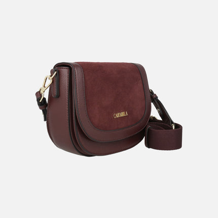 Bolsos bandolera con tapa en combinado de piel y sintéticos