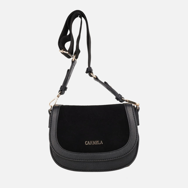 Bolsos bandolera con tapa en combinado de piel y sintéticos