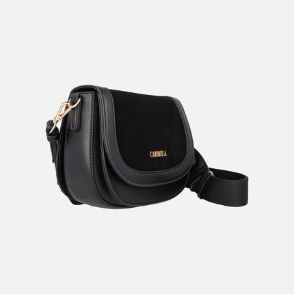 Bolsos bandolera con tapa en combinado de piel y sintéticos