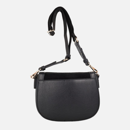 Bolsos bandolera con tapa en combinado de piel y sintéticos