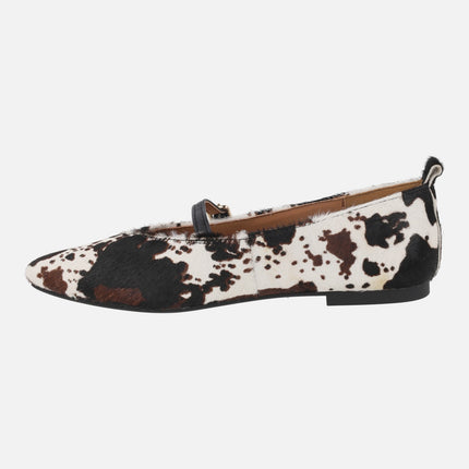 Bailarinas Paris estilo mary jane en pelo print vaca