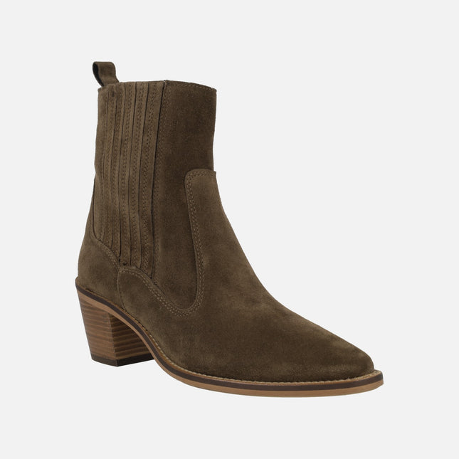 Botines de tacón Alpe Nevada en serraje marrón