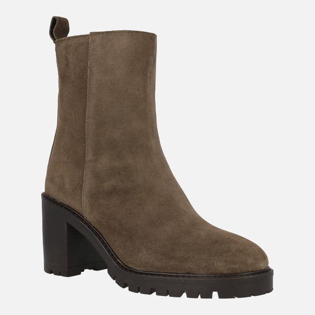 Botines de tacón Alpe Valley en serraje marrón