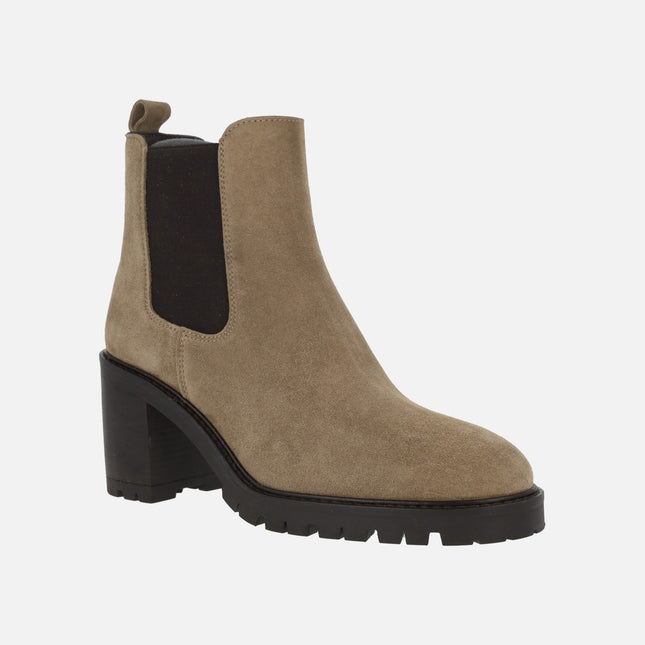 Botines de tacón estilo chelsea en serraje taupe Alpe Valley