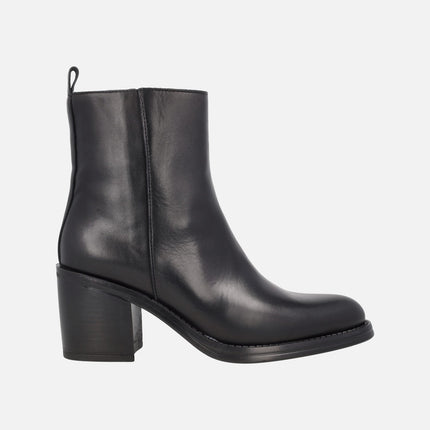 Alpe Leyna Black Leather heeled booties