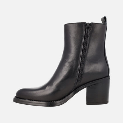 Alpe Leyna Black Leather heeled booties