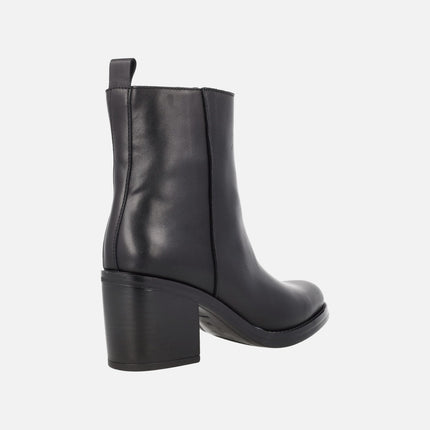 Alpe Leyna Black Leather heeled booties