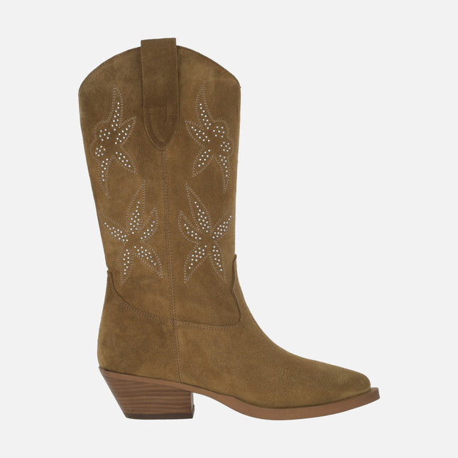 Botas cowboy Alpe Western en serraje con bordados y tachas