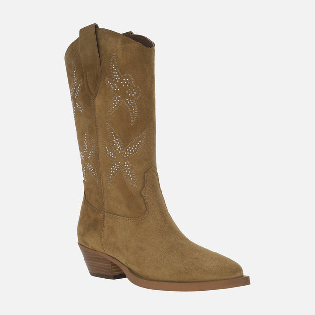 Botas cowboy Alpe Western en serraje con bordados y tachas