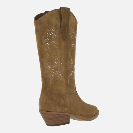 Botas cowboy Alpe Western en serraje con bordados y tachas
