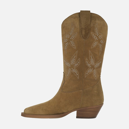 Botas cowboy Alpe Western en serraje con bordados y tachas