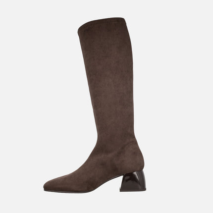 Botas en tejido elástico Eco Dry efecto ante con tacones de 5 cm