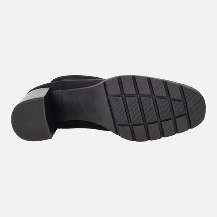 Botines negros de tacón en tejido elástico efecto ante