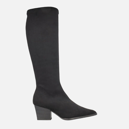 Botas altas con puntera afilada elaboradas en tejido elástico water repelent