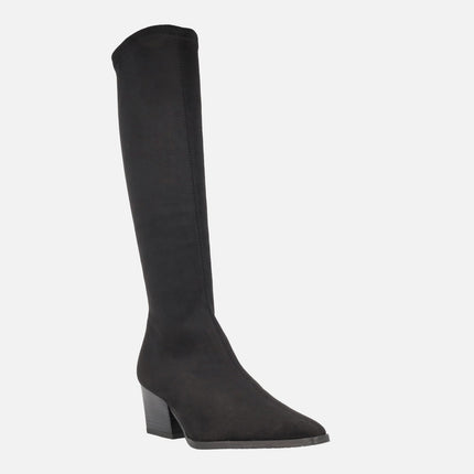 Botas altas con puntera afilada elaboradas en tejido elástico water repelent