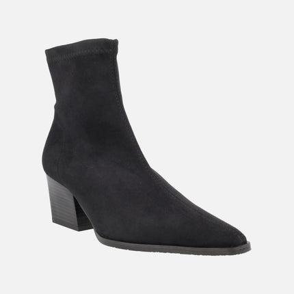 Botines de tacón con puntera afilada en ante stretch resistente al agua