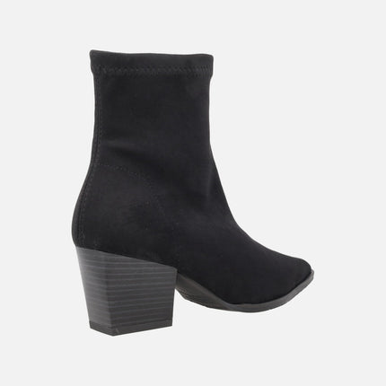 Botines de tacón con puntera afilada en ante stretch resistente al agua