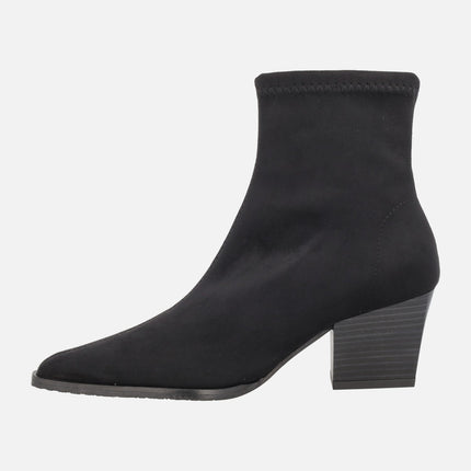 Botines de tacón con puntera afilada en ante stretch resistente al agua