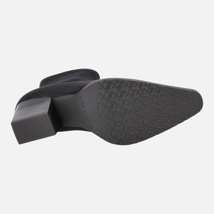 Botines de tacón con puntera afilada en ante stretch resistente al agua