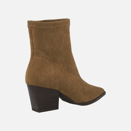 Botines de tacón con puntera afilada en ante stretch resistente al agua