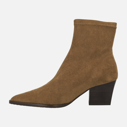 Botines de tacón con puntera afilada en ante stretch resistente al agua