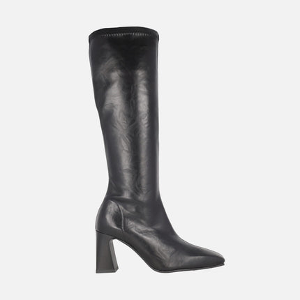 Botas de tacón alto con caña elástica imitación piel