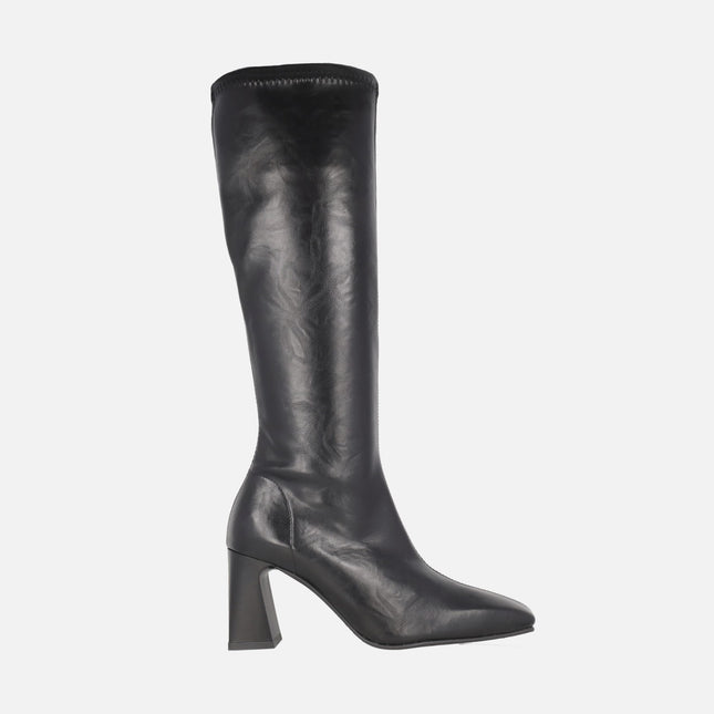 Botas de tacón alto con caña elástica imitación piel