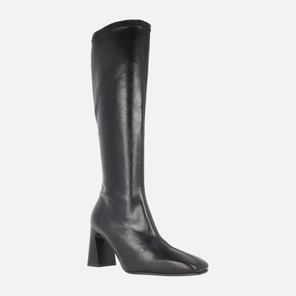 Botas de tacón alto con caña elástica imitación piel