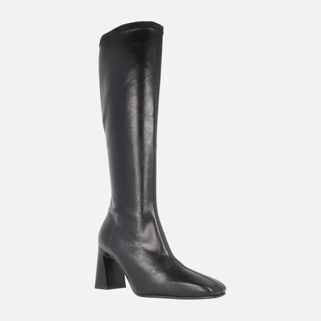 Botas de tacón alto con caña elástica imitación piel